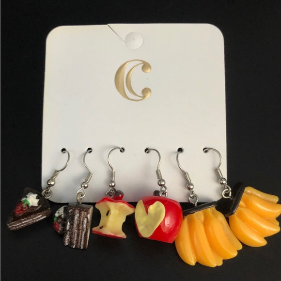 Charming Charlie fruit resin 3 pack set earrings jewelry apple banana - Picture 2 of 3